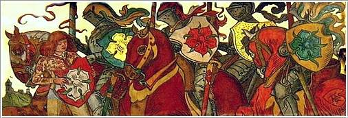 Die Herren von Rose (Witigonen), auf einer Wandmalerei von Mikoláš Aleš, nach 1890